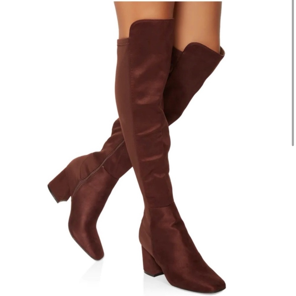 Brown Suede Over the Knee Boots - Picture 1 of 3